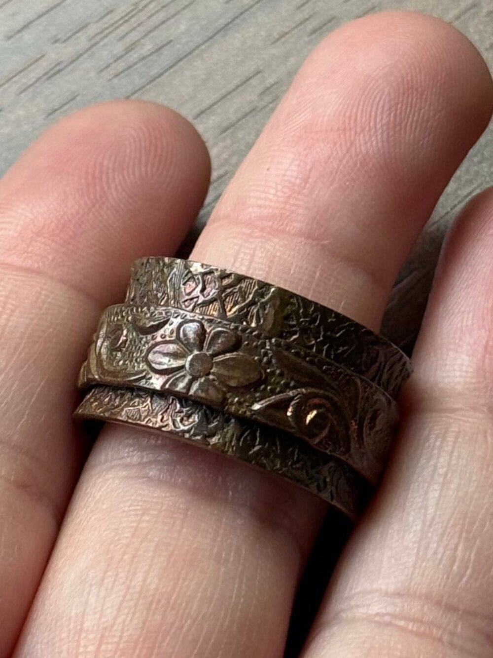 Copper Spinner Ring with Floral Design